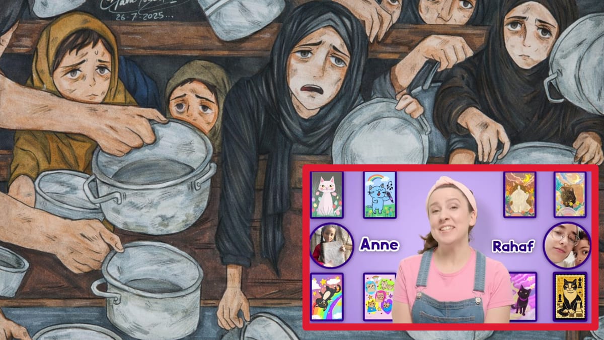 Ms. Rachel presents sale of art made by children in Gaza