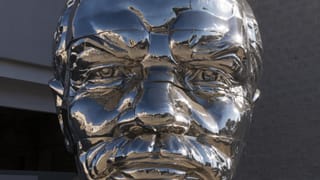 Chrome bust of Russian Communist leader Vladimir Lenin in West Hollywood, California