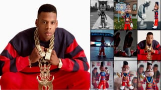 A photo of rapper Jay-Z by Timothy White, left, is seen next to "Jaybois" figurines sold by Brooklyn gallery AM:PM,