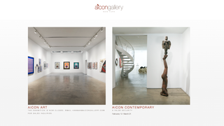 A screenshot of the Aicon Gallery website showing the division of Aicon Art and Aicon Contemporary.