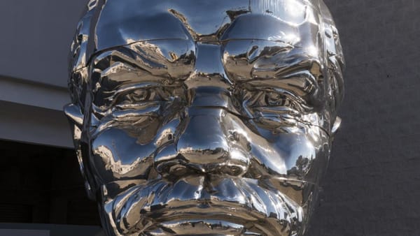 Chrome bust of Russian Communist leader Vladimir Lenin in West Hollywood, California