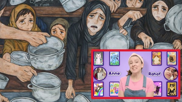 Ms. Rachel presents sale of art made by children in Gaza