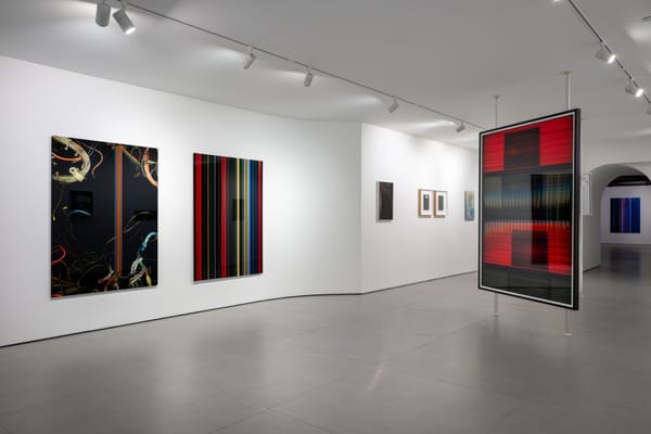 Larger, scanner-based photo works by the artist Gao Yutao are seen on the white walls of a gallery space